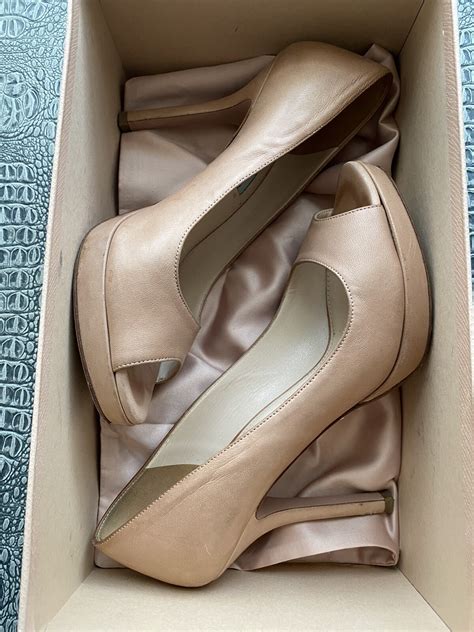 AUTHENTIC PRADA LEATHER NUDE LAKE PEEP-TOE PLATFORM P… - Gem