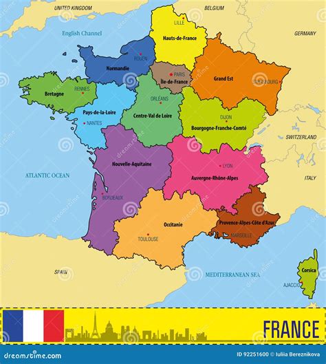 Pais Da França - Mapa De França Com Regiões E Seus Capitais Ilustração do Vetor ...