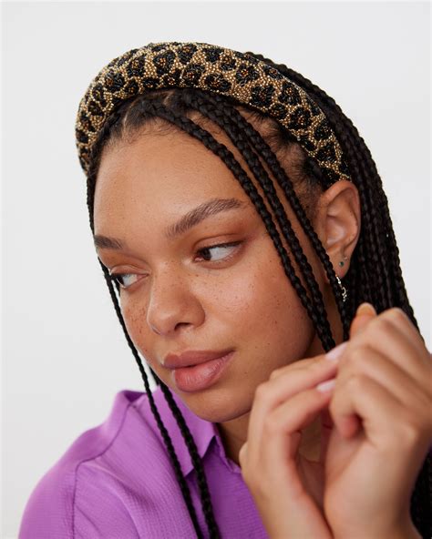 Hazel Beaded Leopard Print Brown Puffy Headband | Oliver Bonas