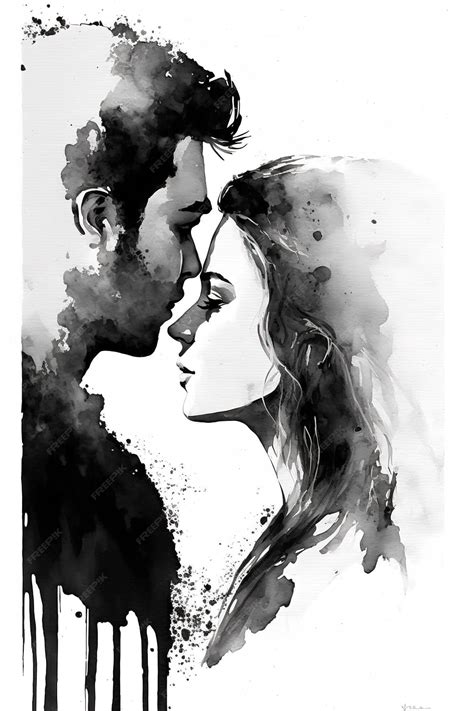Una ilustración en blanco y negro de una pareja besándose. | Foto Premium