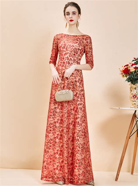 A-Line Pink Short Sleeve Sequins Long Mother of the Bride Dress