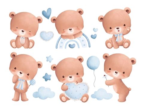 Premium Vector | Watercolor illustration set of cute Teddy bears