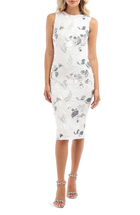 HELSI Alex Floral Sequin Cocktail Sheath Dress in White/Platinum