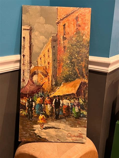 MID CENTURY PARISIAN MARKET SCENE PAINTING