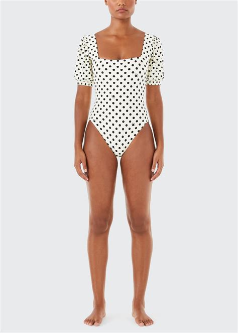 kate spade new york Square-Neck Puff-Sleeve One-Piece Swimsuit