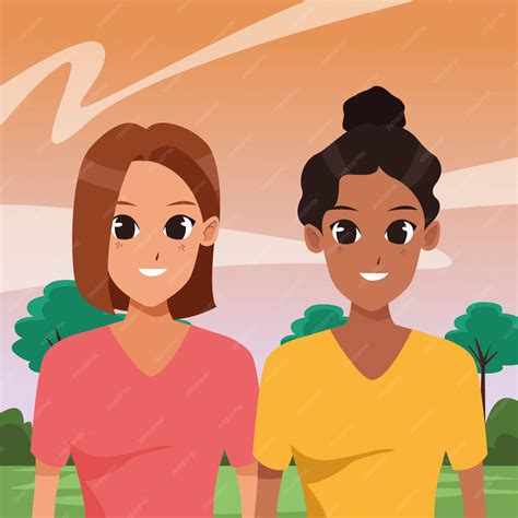 Premium Vector | Two young women friends smiling cartoons