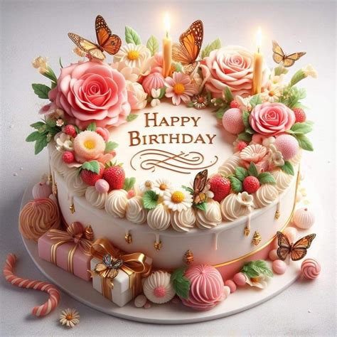 happy birthday cake  flowers  candles happy birthday cake