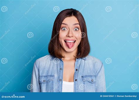 Photo of Satisfied Young Person Show Tongue Out Toothy Smile Look ...