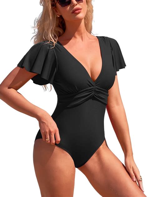 Charmo Ruched One Piece Swimsuits for Womens Cut Out Ruffle Bathing
