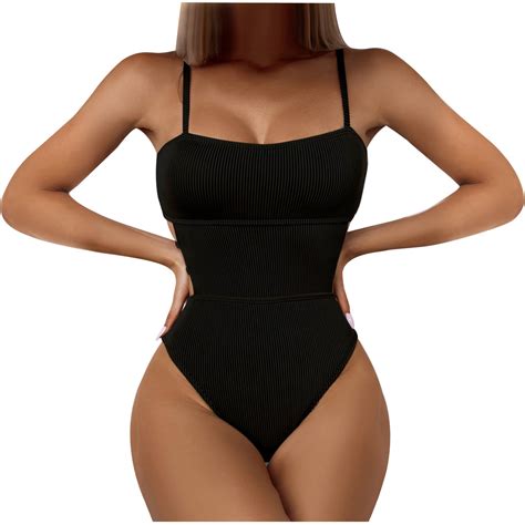 Qulqfy Girls Swimsuits One-Piece Black Cheeky Spaghetti Straps Solid