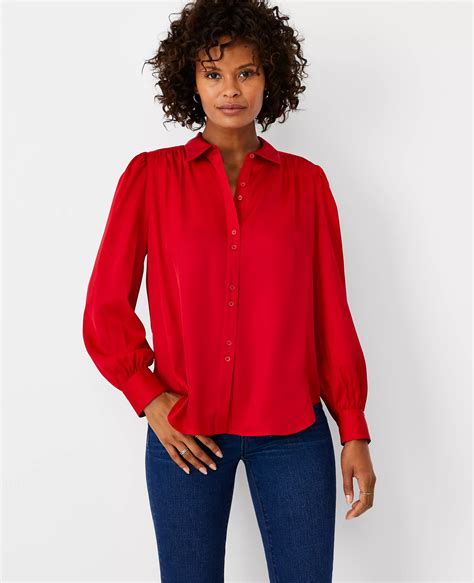 Petite Collared Button Down Blouse
