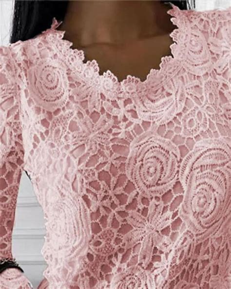 Olivia Mark – Plain lace top with long sleeves | White lace long sleeve ...