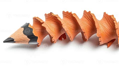 close   sharpened pencil  spiral shavings  stock photo