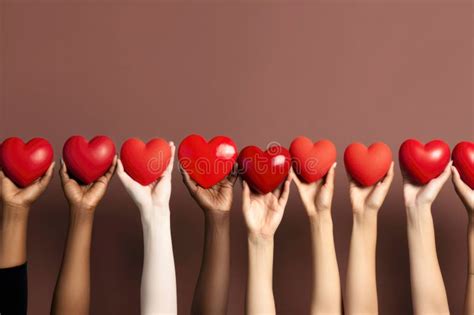 diverse hands holding hearts conveying  message  worldwide unity