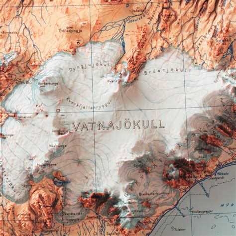 Iceland Topographic Map of 1963 2D Poster Shaded Relief Map, Fine Art ...