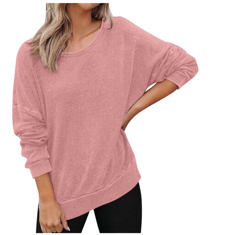 DeHolifer Womens Sweatshirts Oversized Waffle Knit Crewneck Sweatshirts ...