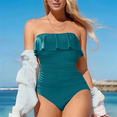 UPPADA One Piece Bandeau Swimsuits for Women Strapless Tummy Control