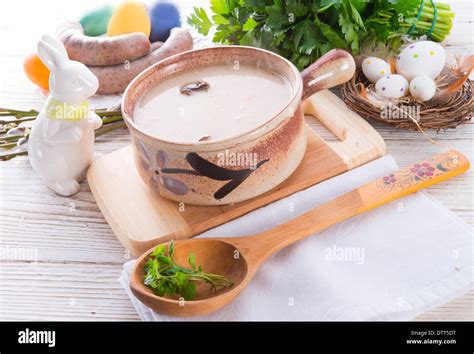 Polish Easter soup with egg and sausage Stock Photo - Alamy