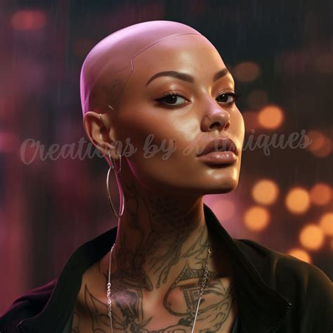 Bald Black Woman, Afro Queen, Makeup, Earrings, Tattoos, Fashion, PNG