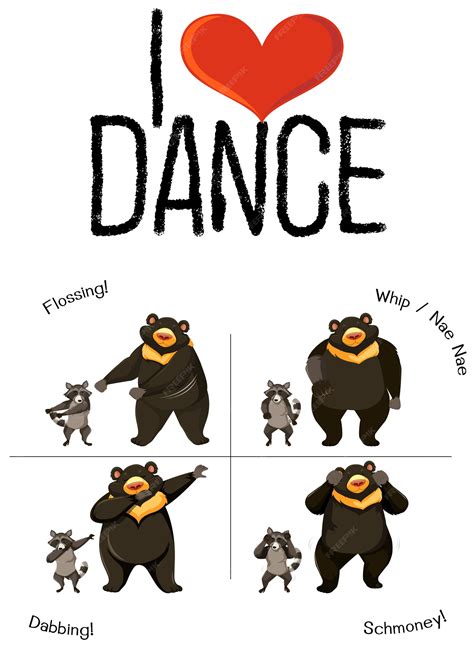 Free Vector | I love dance bear and racoon