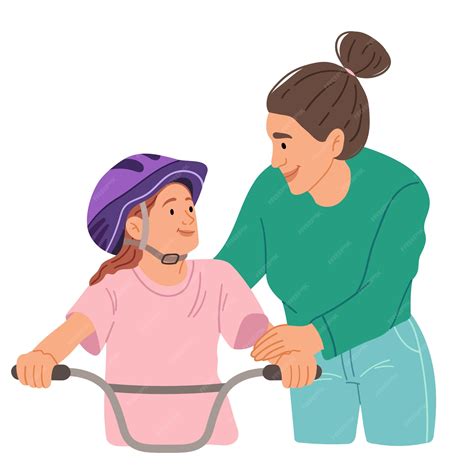 Premium Vector | Mom teaches her daughter to ride a bike. hand drawn