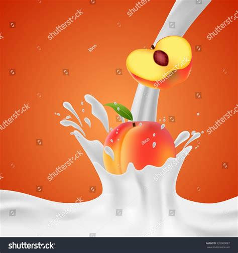 Peaches Falling Into Milky Splash Vector Stock Vector (Royalty Free