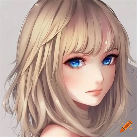 adorable anime girl  mid length wavy blonde hair  blue eyes