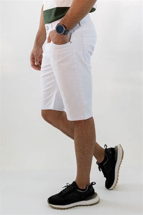 Bermuda Branca Masculina Sarja - Bermuda Branca Masculina Slim Sarja Elastano Anticorpus