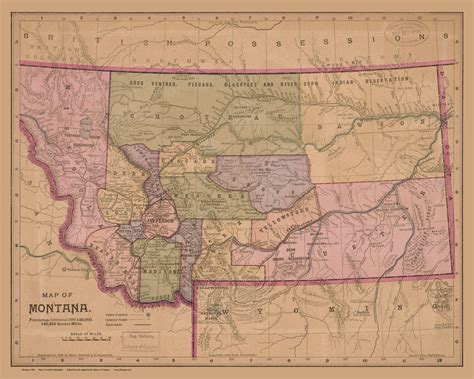 Montana 1890 - Old State Map Reprint - OLD MAPS
