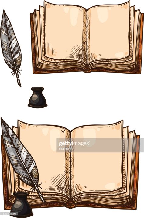 Old books with ink quill feather pen and inkwell vector isolated – Artofit