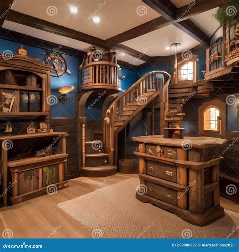 A Whimsical Childrens Playroom with a Pirate Ship Play Structure and