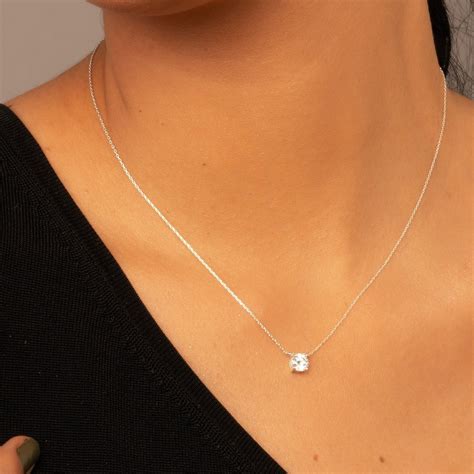dainty solitaire diamond necklace sterling silver floating diamond etsy