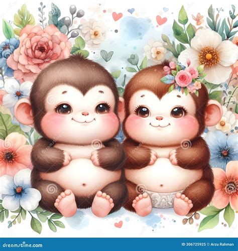adorable cute monkey couple stock illustration illustration  play