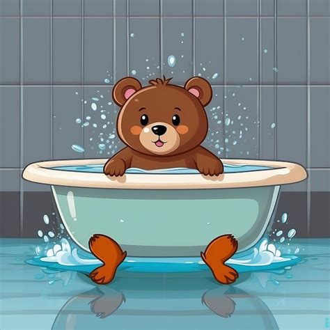 Cute Bear Bathing in Bathtub Cartoon Vector Illustration | Premium AI