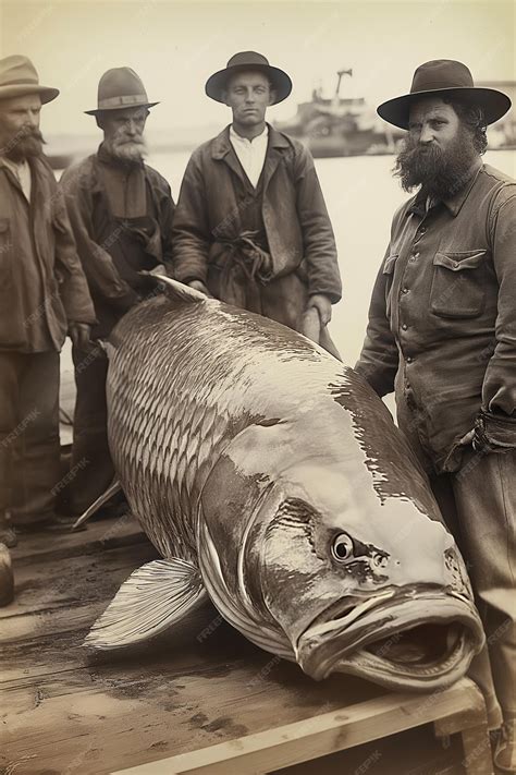 Premium Photo | Male fishermen stand next to record catch of giant
