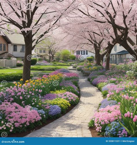 spring garden  blooming flowers  pastel colored decorations