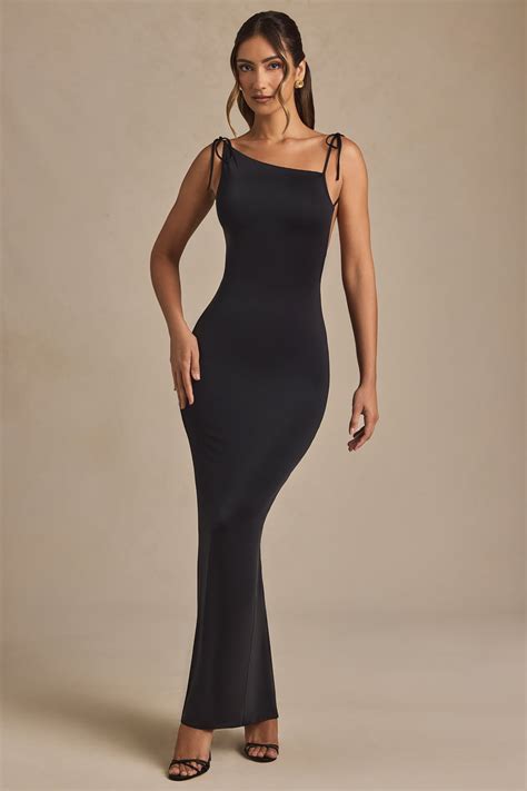 Devika Ruched Open-Back Maxi Dress in Black | Oh Polly