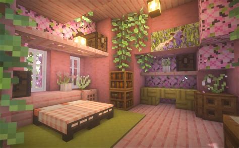 Pink Minecraft Interior with Cottagecore Cow Painting