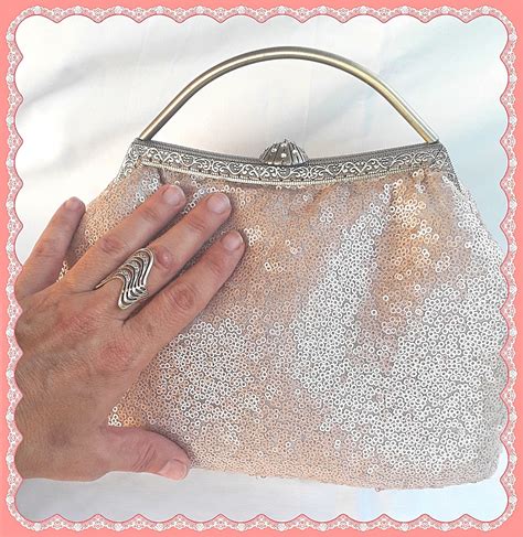 Beige Sequin Clutch Purse, Sequin Clutch Bag, Small Clutch Purse