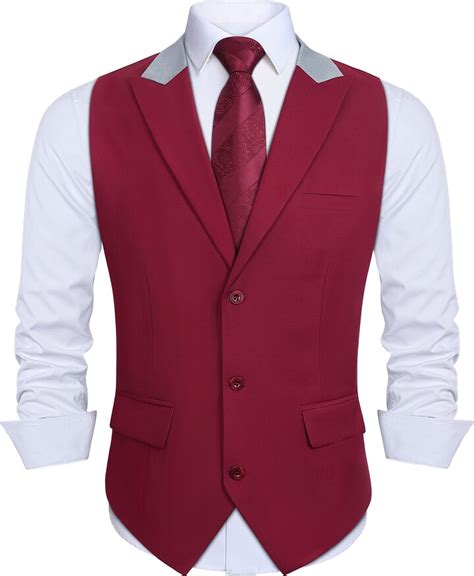 hisdern burgundy waistcoat formal waistcoat  pockets casual