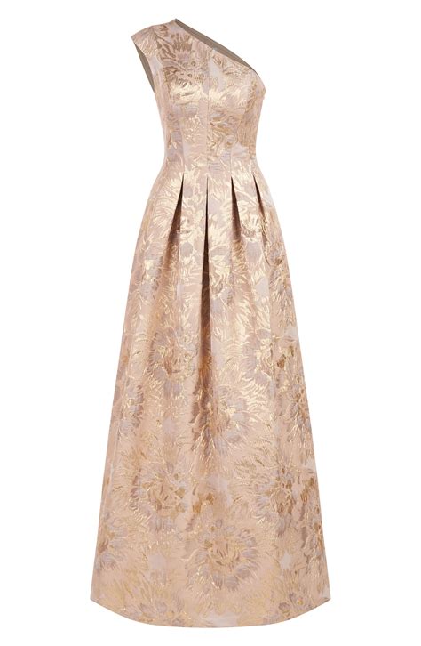 Kay Unger Carolyn Metallic Floral Jacquard One-Shoulder Gown