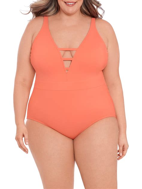 Time and Tru Women’s Plus Size V Strappy Front One Piece Swimsuit