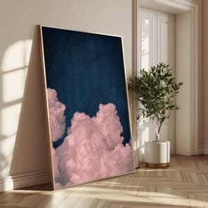 Blue Pink Cloud Wall Art Print, Abstract Art, Minimalist Wall Art, Dark ...
