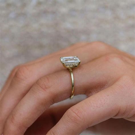 Emerald Cut Moissanite Engagement Ring 14K Yellow Gold Wedding - Etsy