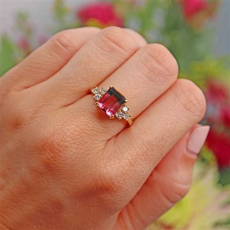 Vintage Watermelon Tourmaline & Diamond 18ct Gold Ring – Ellibelle