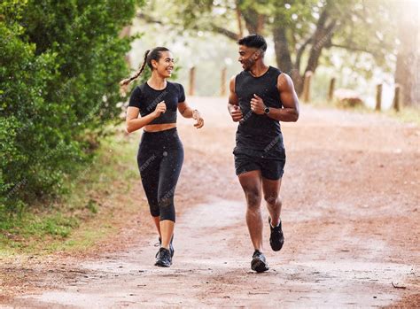 premium photo fitness exercise  happy couple  running