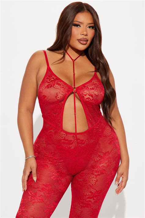 Keep It Sheer Lace Jumpsuit Bodystocking - Red | Fashion Nova