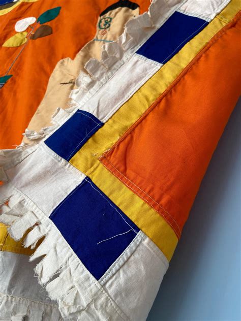 Vintage Asafo Flag in Orange Appliqué Patterns by the Fante People