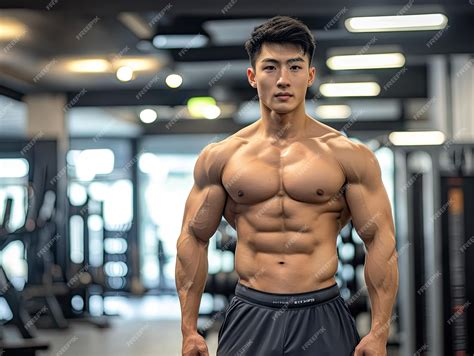 Free Photo of Young Strong Bodybuilder muscular Asian man Body building