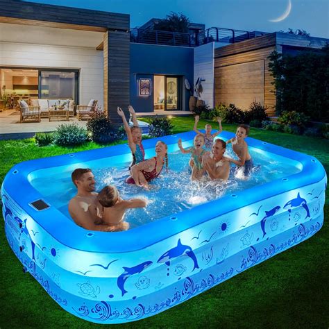 LanBlu Inflatable Pool Adult with Lights, Solar Swimming Pool, 240 x